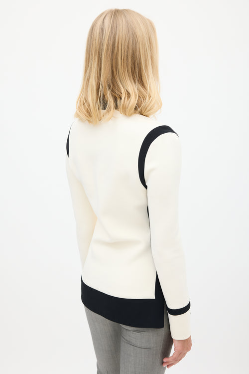 Balenciaga Cream 
Black Panelled V-Neck Top