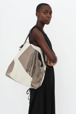 Balenciaga Cream 
Bronze Metallic Abstract Tote Bag