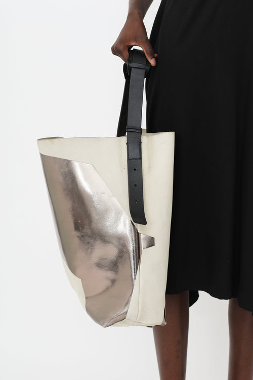 Balenciaga Cream 
Bronze Metallic Abstract Tote Bag