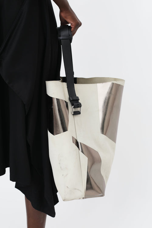 Balenciaga Cream 
Bronze Metallic Abstract Tote Bag