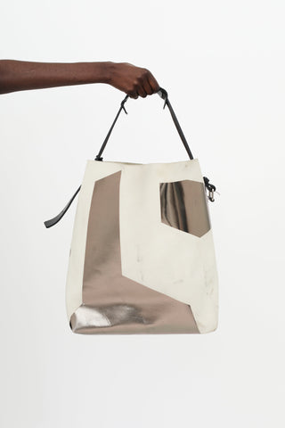 Balenciaga Cream 
Bronze Metallic Abstract Tote Bag