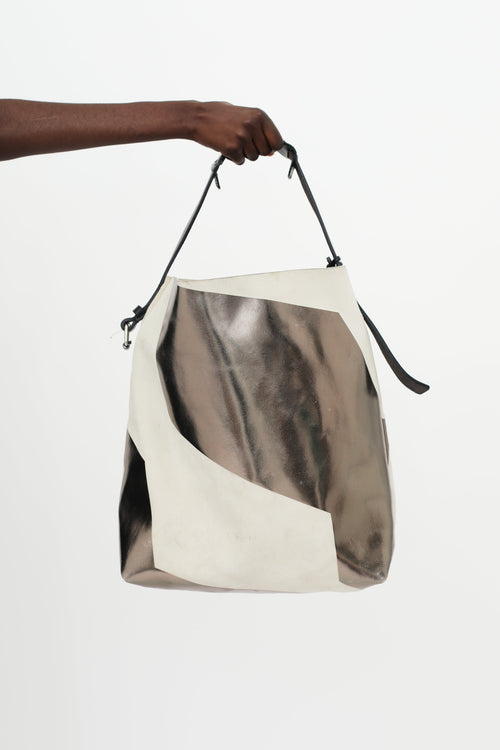 Balenciaga Cream 
Bronze Metallic Abstract Tote Bag