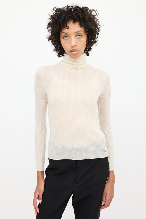 Balenciaga Cream Cashmere Ribbed Knit Top