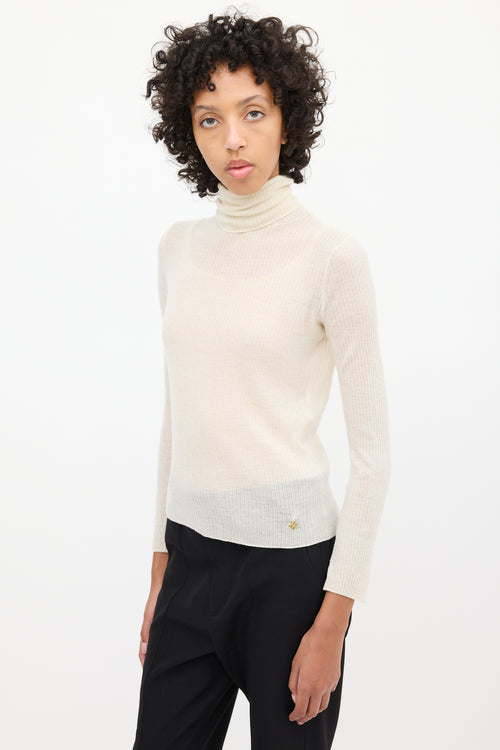 Balenciaga Cream Cashmere Ribbed Knit Top