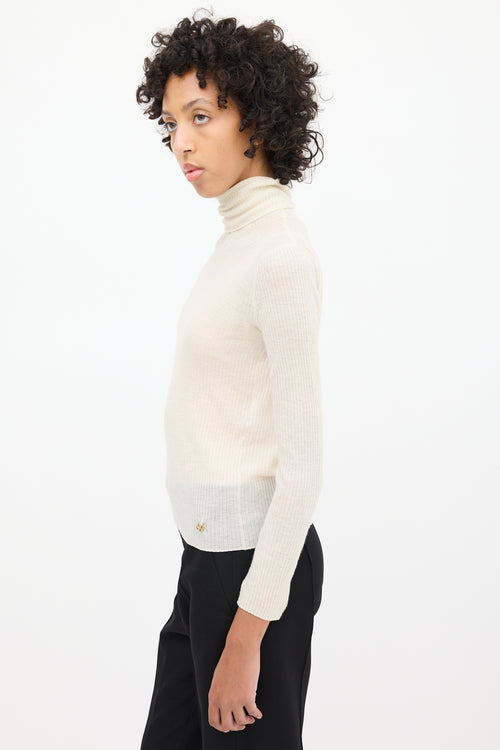 Balenciaga Cream Cashmere Ribbed Knit Top