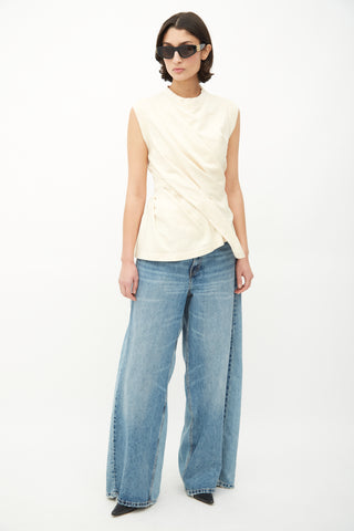 Balenciaga Cream Cotton Asymmetrical Twist Top