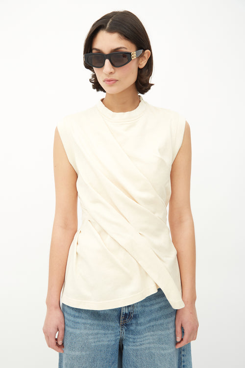 Balenciaga Cream Cotton Asymmetrical Twist Top