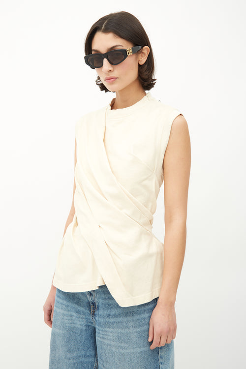 Balenciaga Cream Cotton Asymmetrical Twist Top