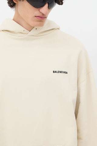 Balenciaga Cream Embroidered Logo Pullover Hoodie