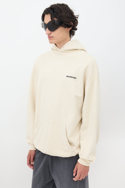 Balenciaga Cream Embroidered Logo Pullover Hoodie