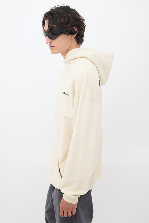 Balenciaga Cream Embroidered Logo Pullover Hoodie