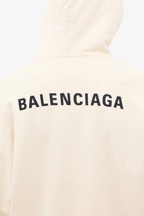 Balenciaga Cream Embroidered Logo Pullover Hoodie