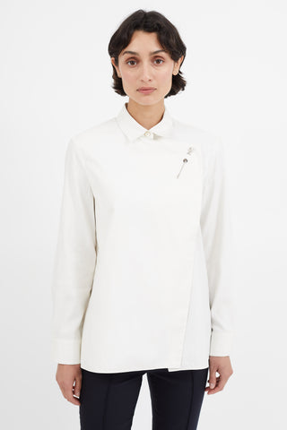 Balenciaga Cream 
Silver Brooch Shirt