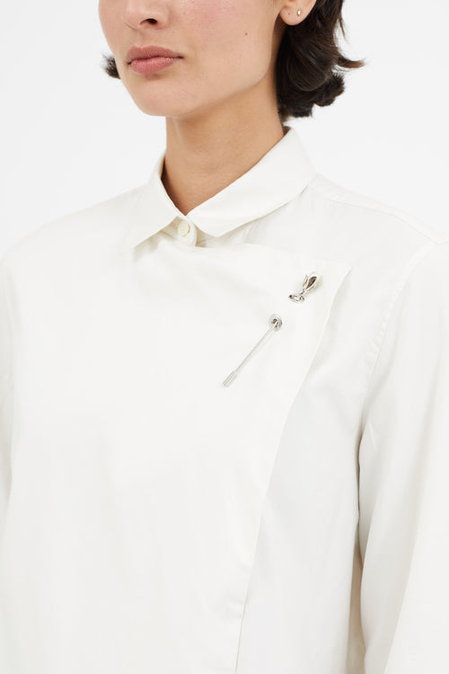 Balenciaga Cream 
Silver Brooch Shirt