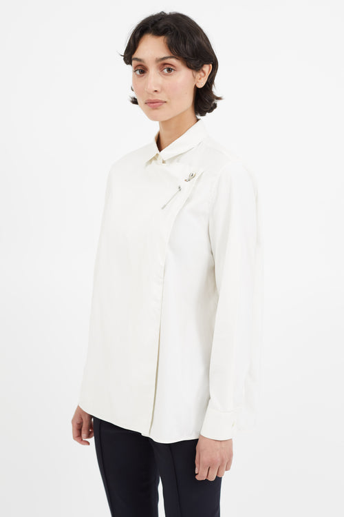 Balenciaga Cream 
Silver Brooch Shirt