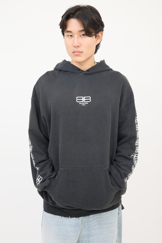 Balenciaga Dark Grey Embroidered BB Paris Icon Hoodie