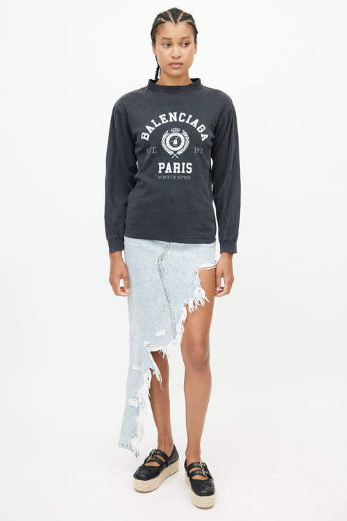 Balenciaga Dark Grey Graphic Logo Long Sleeve Top