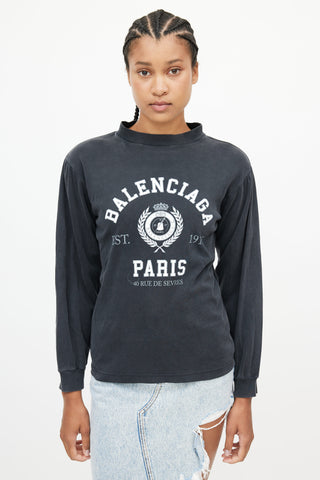 Balenciaga Dark Grey Graphic Logo Long Sleeve Top