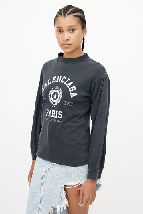 Balenciaga Dark Grey Graphic Logo Long Sleeve Top