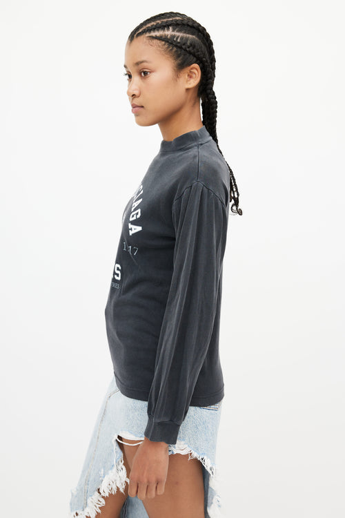 Balenciaga Dark Grey Graphic Logo Long Sleeve Top