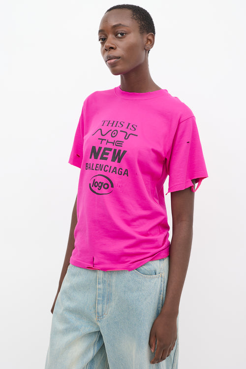 Balenciaga Fuchsia This Is Not Logo Distressed T-Shirt