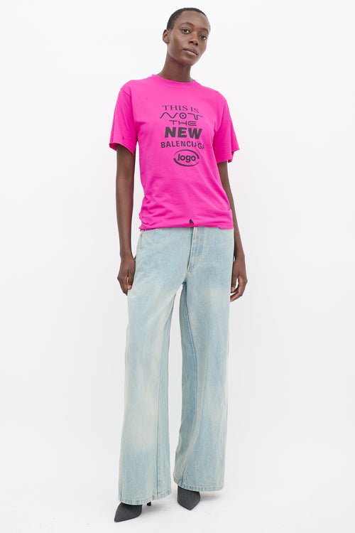 Balenciaga Fuchsia This Is Not Logo Distressed T-Shirt