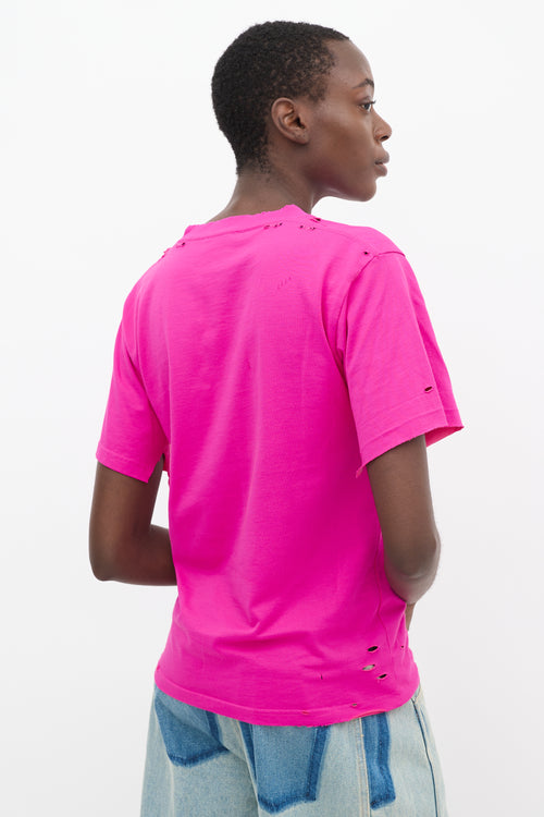 Balenciaga Fuchsia This Is Not Logo Distressed T-Shirt