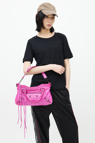 Balenciaga Fuchsia Leather Small City Shoulder Bag