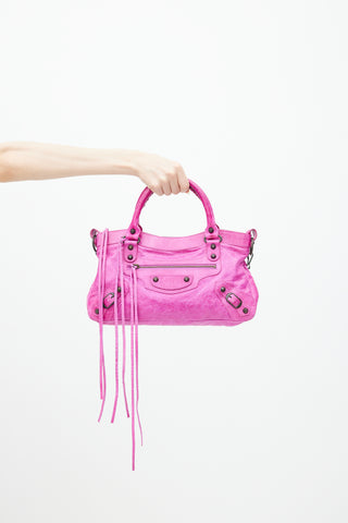 Balenciaga Fuchsia Leather Small City Shoulder Bag