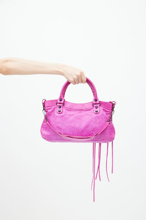 Balenciaga Fuchsia Leather Small City Shoulder Bag