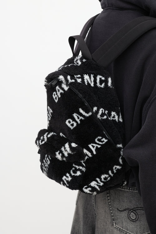 Balenciaga Black 
White Faux Fur Diagonal Everyday Backpack