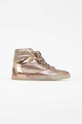 Balenciaga Gold Metallic Crinkled Leather Sneaker