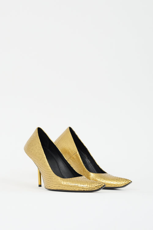 Balenciaga Gold Textured Leather Essex Sculptural Pump