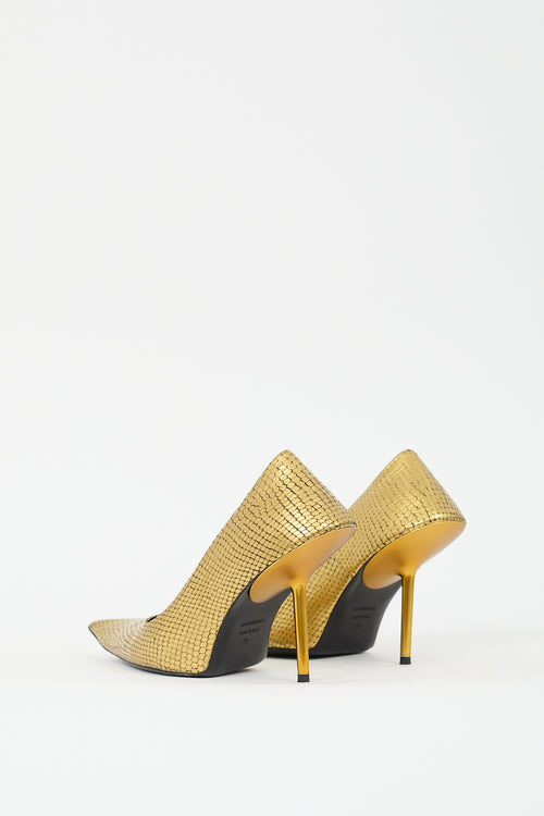 Balenciaga Gold Textured Leather Essex Sculptural Pump