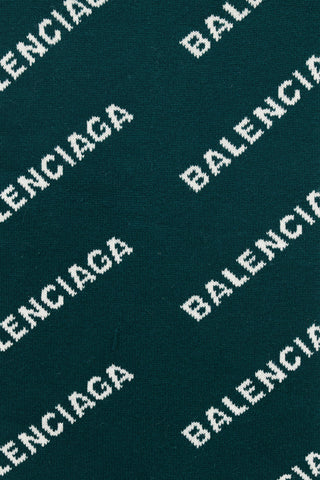 Balenciaga Green 
Cream Knit Logo Scarf