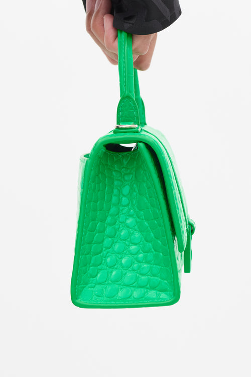 Balenciaga Green Embossed Leather Hourglass XS Bag