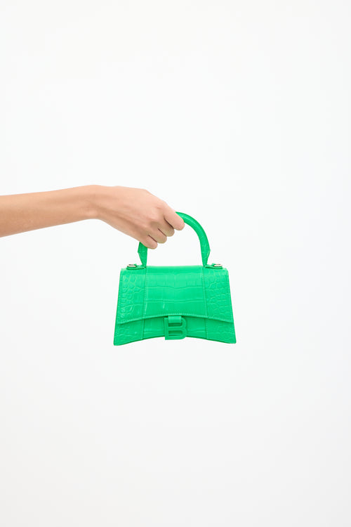 Balenciaga Green Embossed Leather Hourglass XS Bag