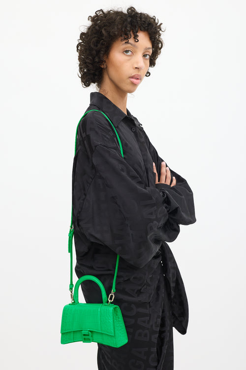 Balenciaga Green Embossed Leather Hourglass XS Bag