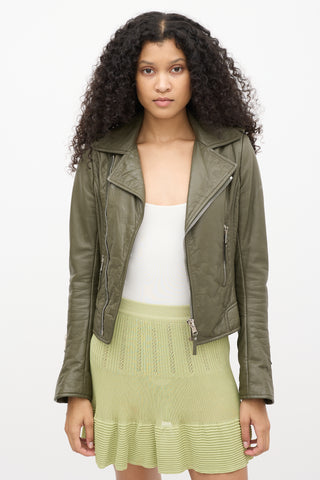 Balenciaga Green Leather Moto Jacket