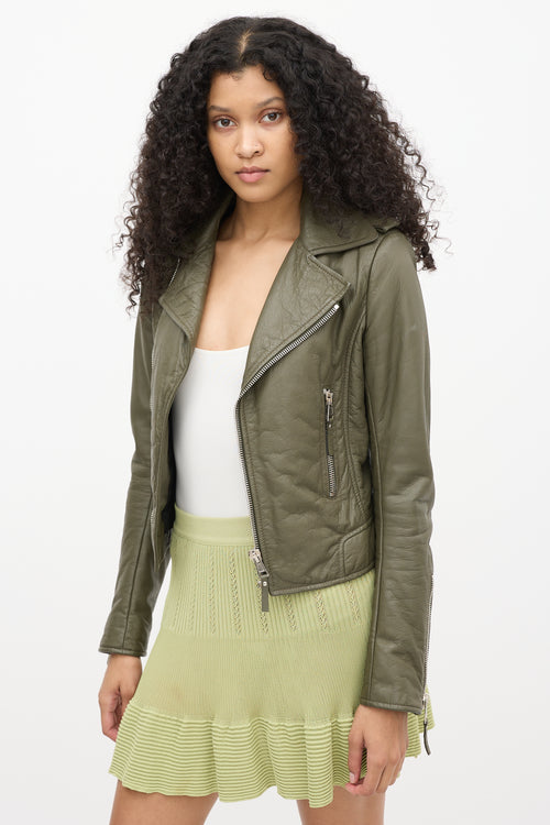 Balenciaga Green Leather Moto Jacket