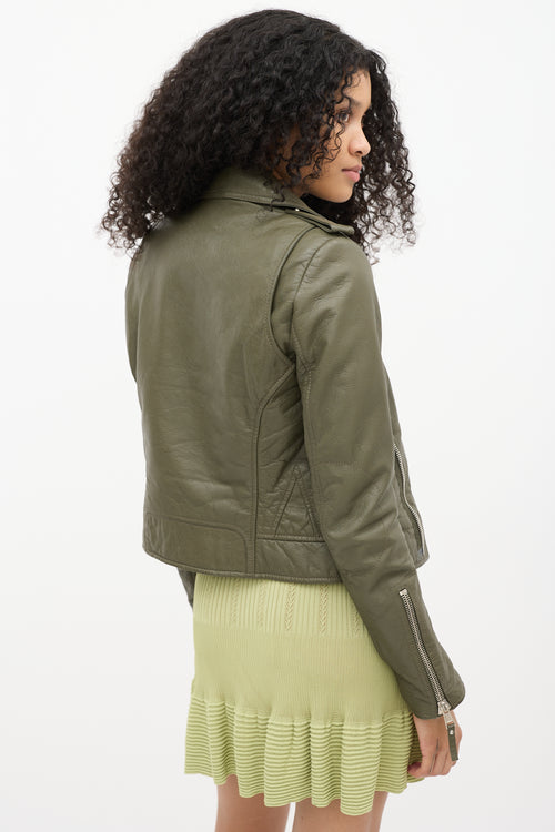 Balenciaga Green Leather Moto Jacket