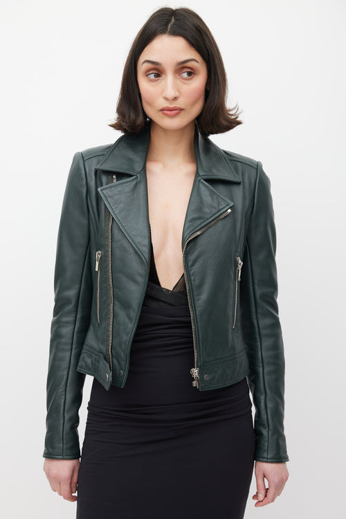 Balenciaga Green Leather Zipped Moto Jacket