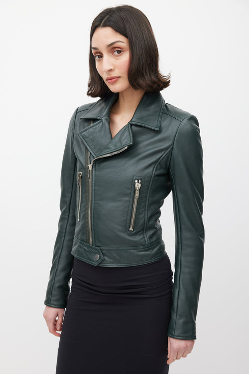 Balenciaga Green Leather Zipped Moto Jacket