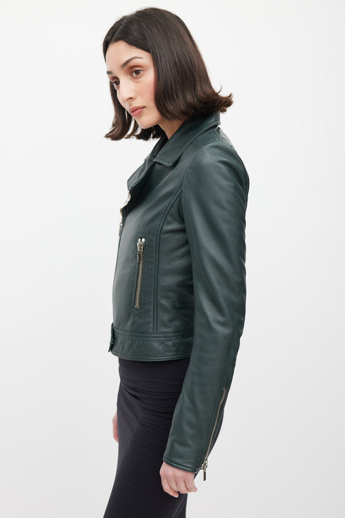 Balenciaga Green Leather Zipped Moto Jacket