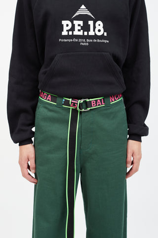 Balenciaga Black 
Neon Pink Woven Logo Belt