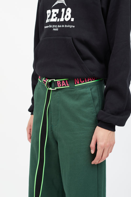 Balenciaga Black 
Neon Pink Woven Logo Belt