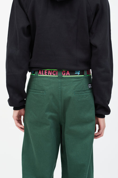 Balenciaga Black 
Neon Pink Woven Logo Belt