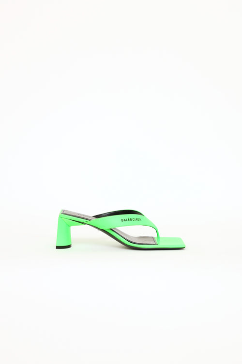 Balenciaga Green Double Square Thong Sandals