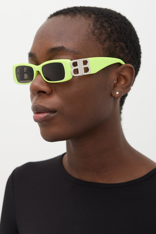 Balenciaga Green BB0096S Rectangular Logo Sunglasses