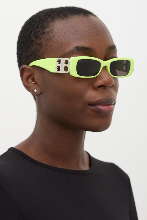 Balenciaga Green BB0096S Rectangular Logo Sunglasses